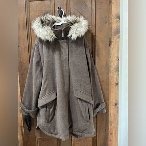 COLDWATER CREEK LINED COAT WITH FAUX FUR HOOD